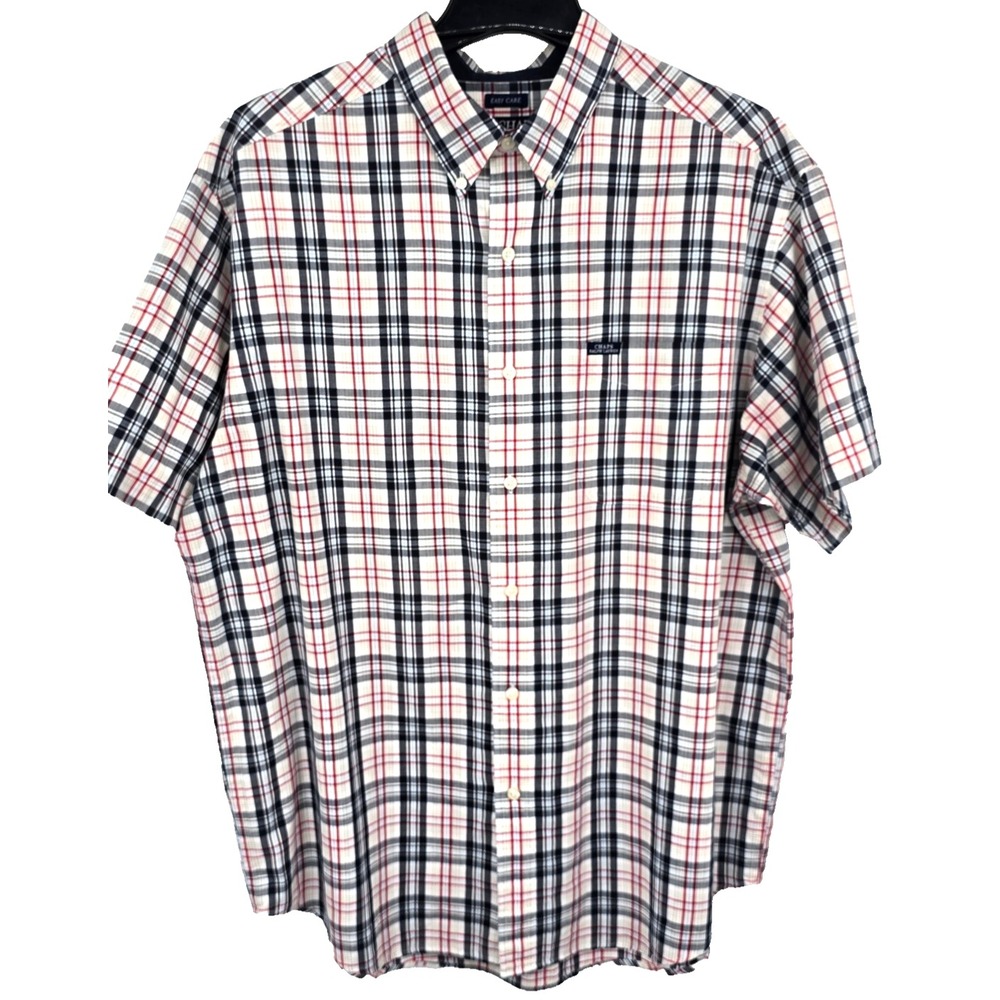 VTG Chaps Ralph Lauren Easy Care XL Red Plaid Short Sleeve Button-Down Pocket